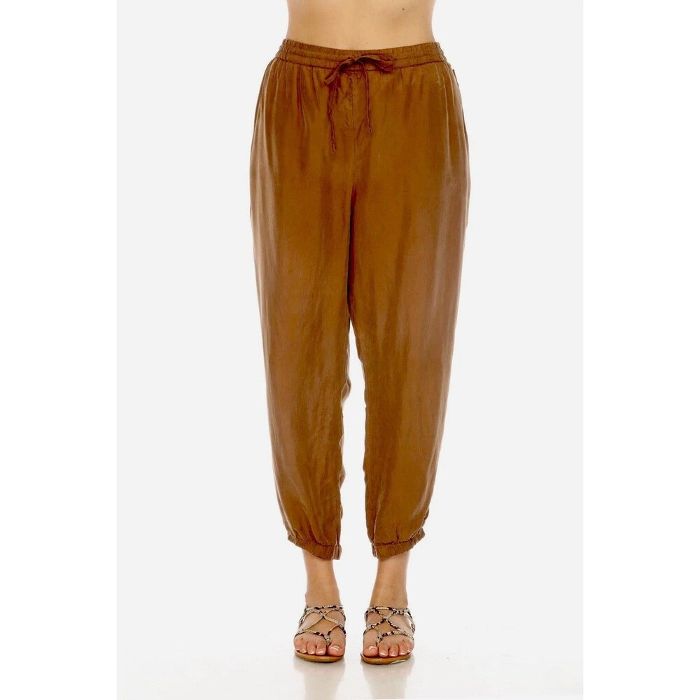 Johnny Was Alice Cropped Joggers Pant Women Sz M Brown Boho Chic Resort wear EUC